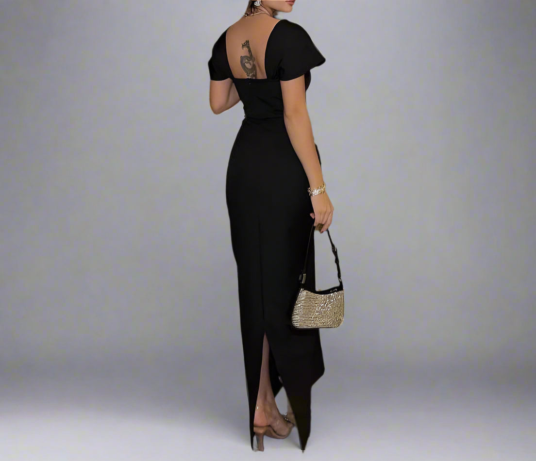 Cap sleeve fitted gown with embellished neckline – Malad