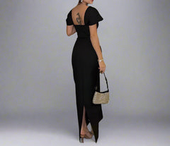 Cap sleeve fitted gown with embellished neckline – Malad