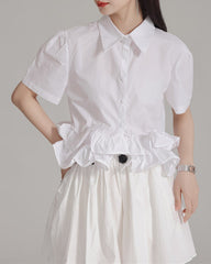 Short sleeve shirt with ruffled hem - Breezzu