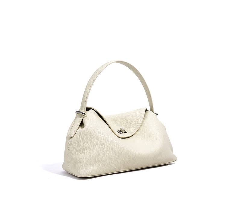 curved-top leather shoulder bag with silver twist lock – NOLA