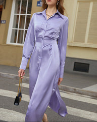 Button-up satin dress with high slit - Srwin