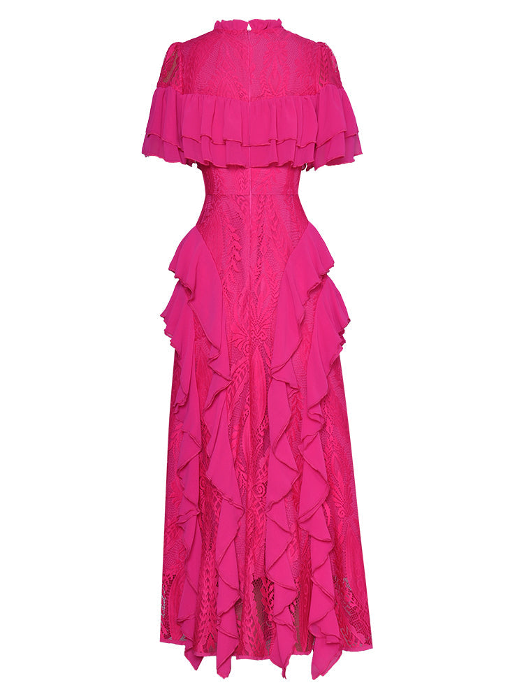 high-neck lace gown with cascading ruffles – Aanewxc
