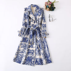 belted trench dress with pastoral print – Edwdene