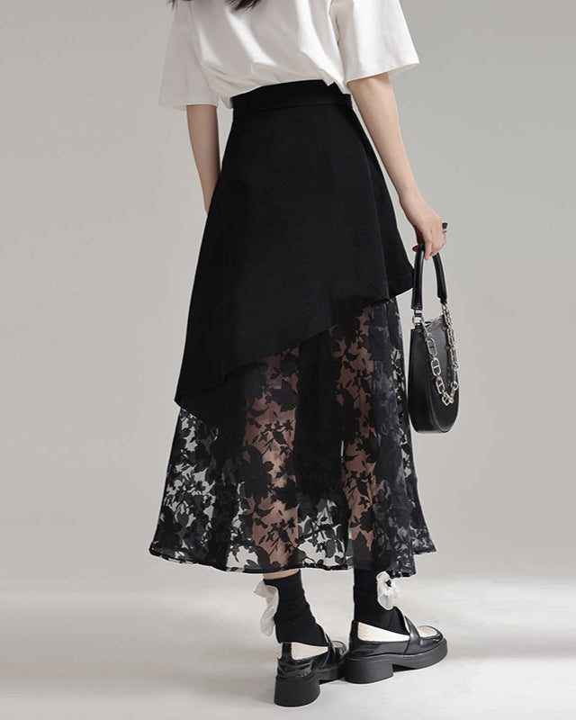Asymmetrical skirt with floral mesh - Sundri