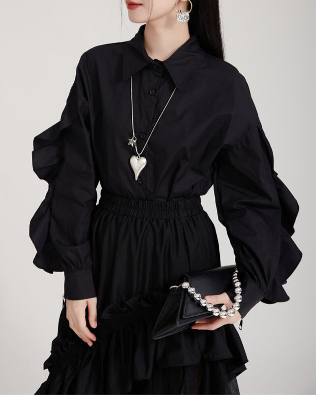 Long-sleeve button-up shirt with ruffled sleeves - Lunji