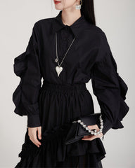 Long-sleeve button-up shirt with ruffled sleeves - Lunji