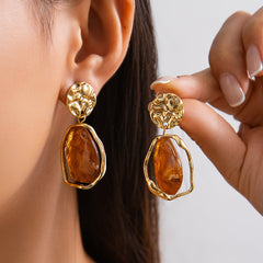 rectangular drop earrings with molten gold and pearl enamel – LUNEA