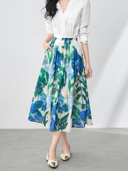 pleated A-line skirt with watercolor floral print – FLORAZ