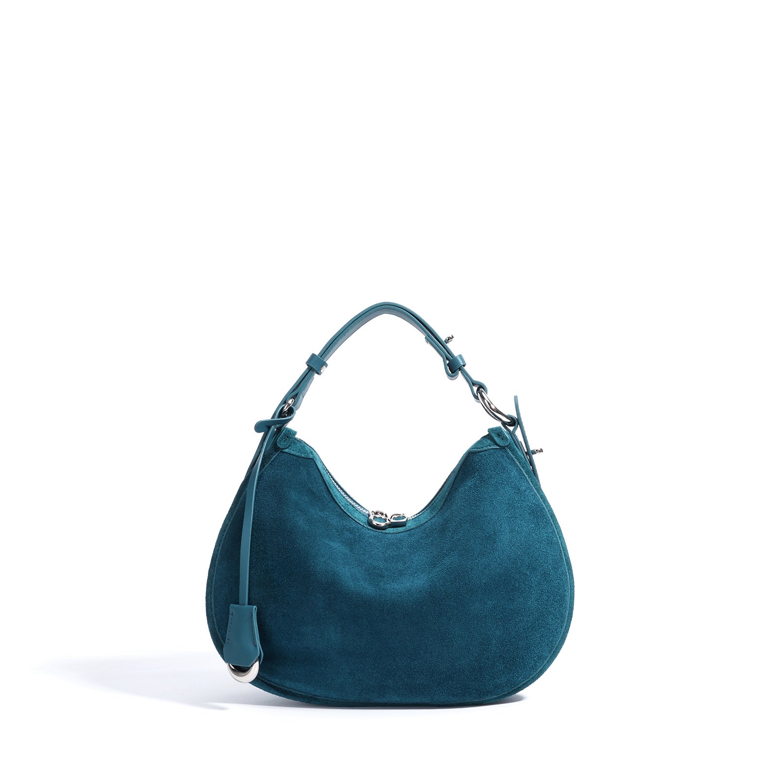 crescent suede shoulder bag with leather trim – SIENNA
