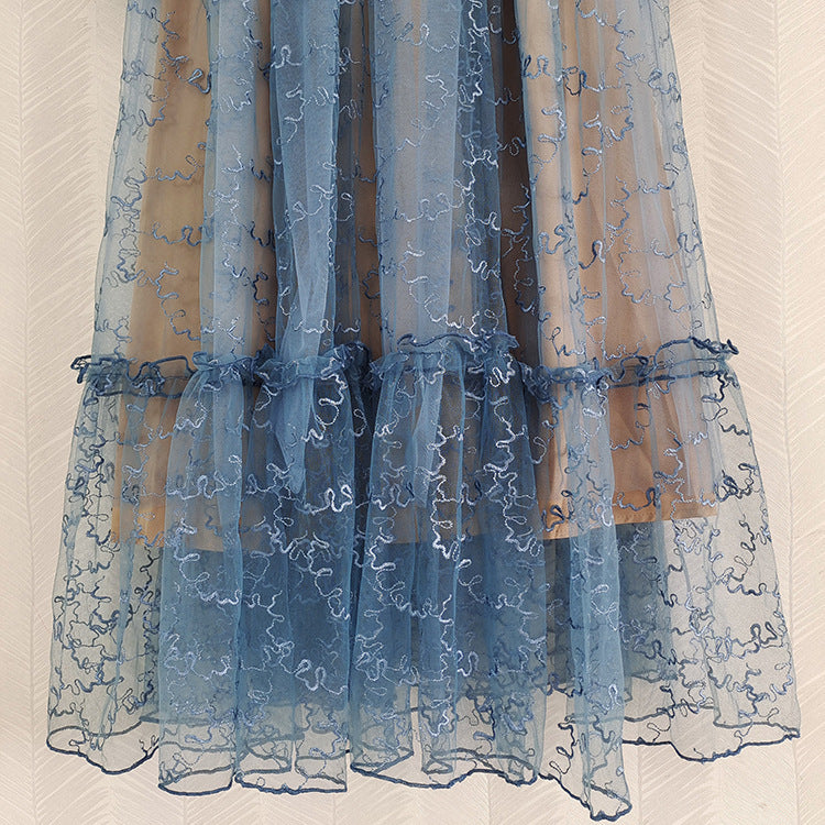 sheer embroidered midi dress with ribbon bows – Elueua