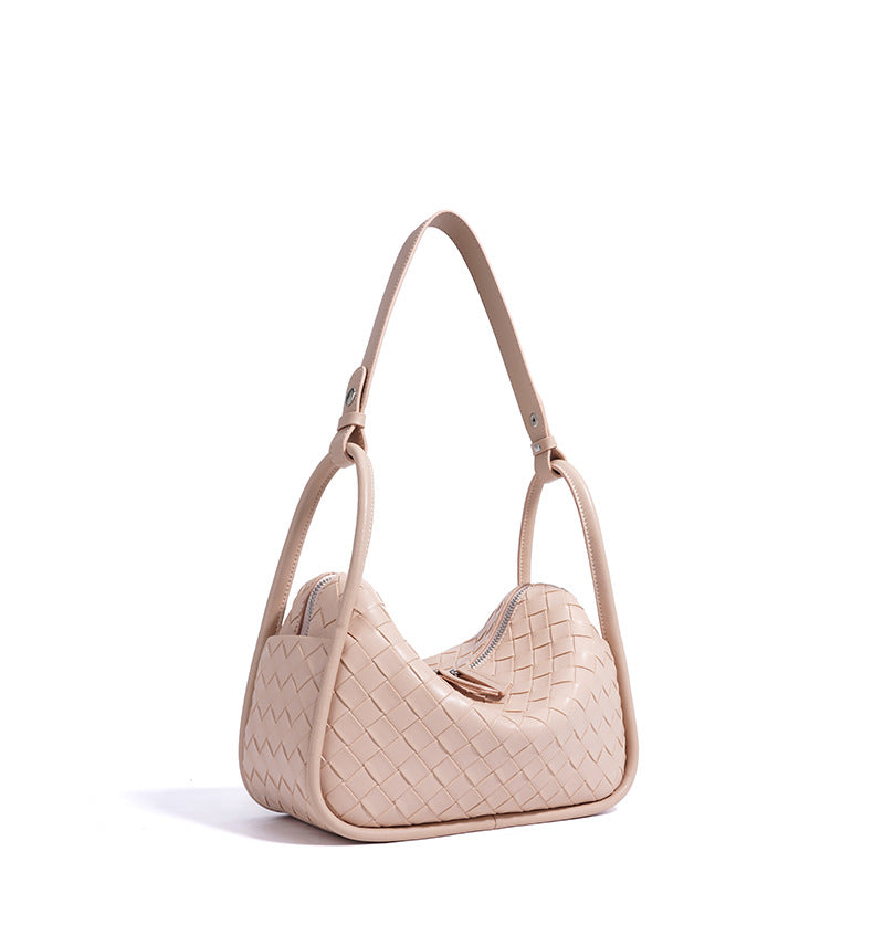 woven crescent shoulder bag with zip closure - AYSLA