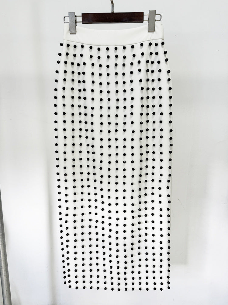 Studded crop top and column skirt set with shoulder pads – Zaidy