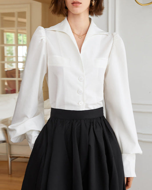 Collared button-up shirt with puff sleeves - Enjwi