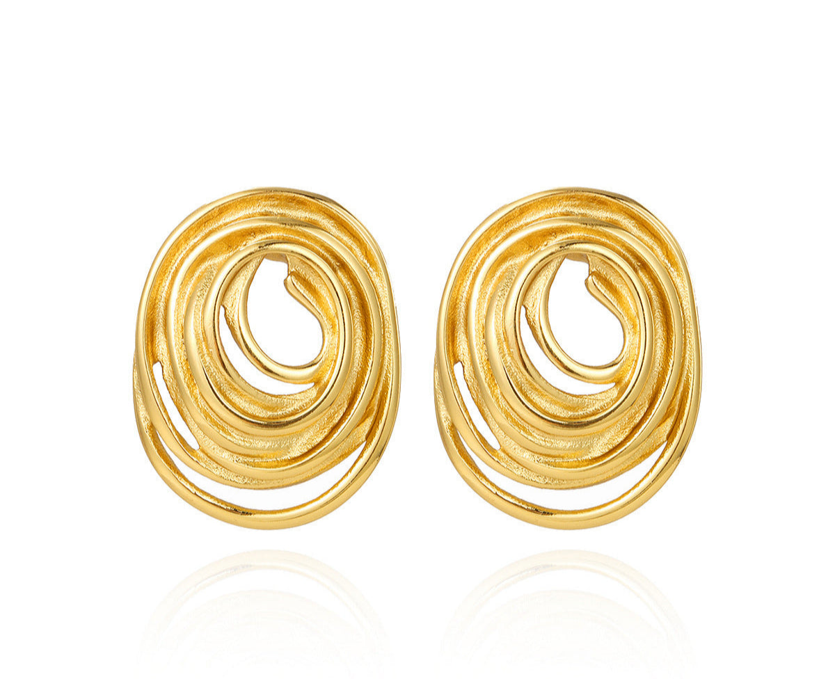 layered spiral oval earrings with matte gold finish – Nosli