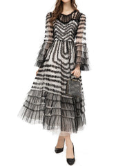tiered ruffle tulle midi dress in monochrome – Ereshva