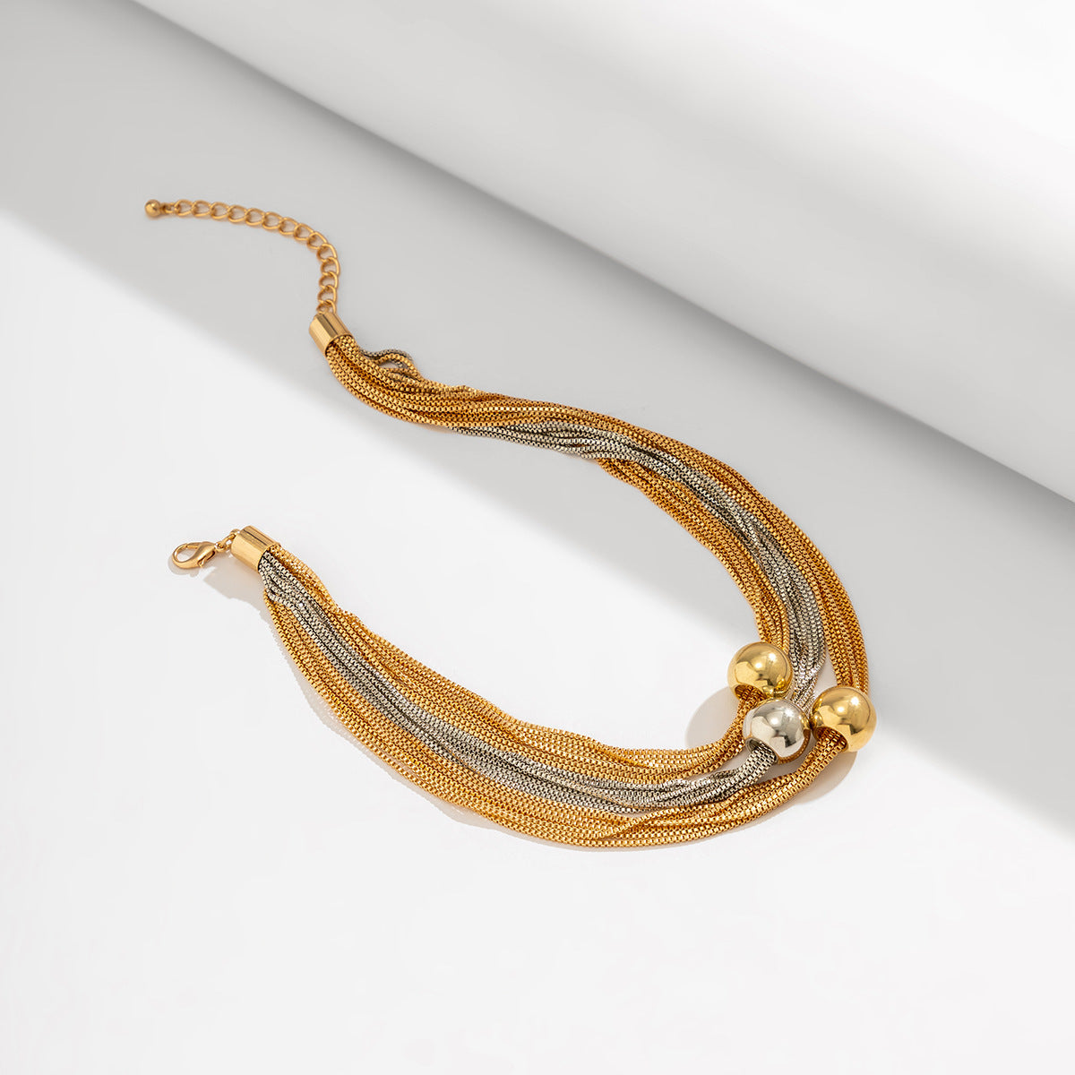 Multi-strand chain necklace with trio beads - Nhjlu