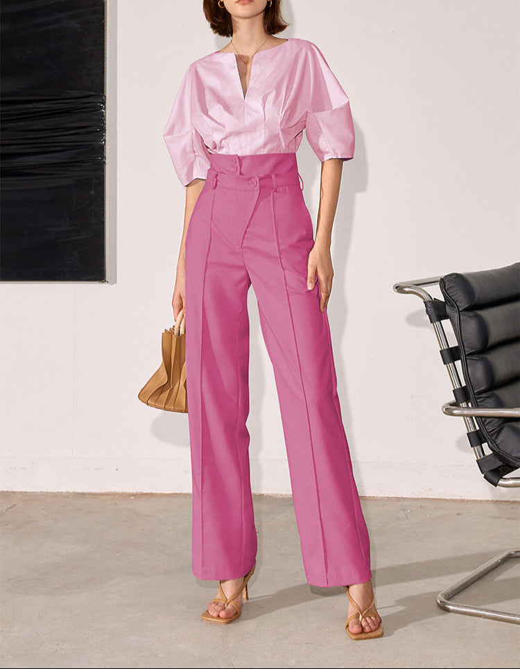 V-neck blouse with gathered half sleeves - Serwu