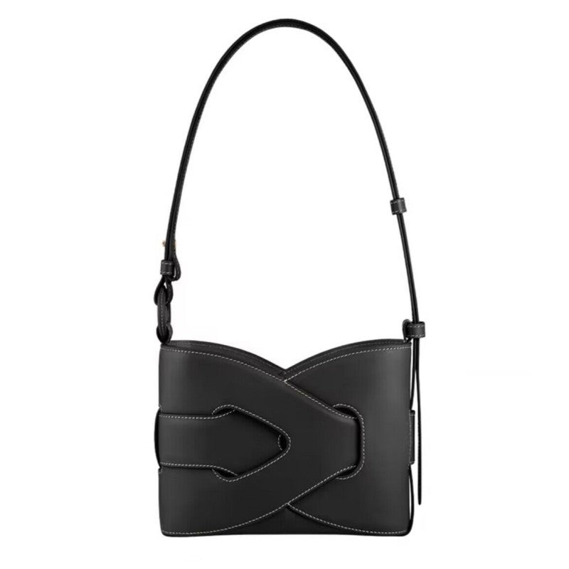 curved-hem shoulder bag with oversized knot detail – REA