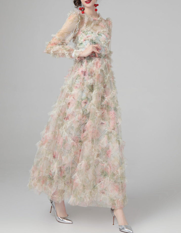 tiered ruffle tulle gown in crimson – Eeshika