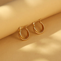 Double-layered gold hoop earrings with polished finish - Amsol
