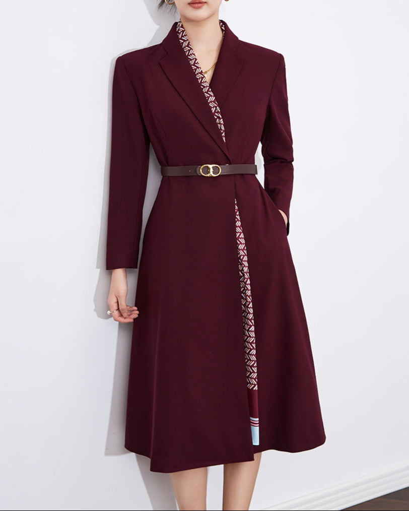 long tailored jacket with printed lapel and belt - SOFIAR