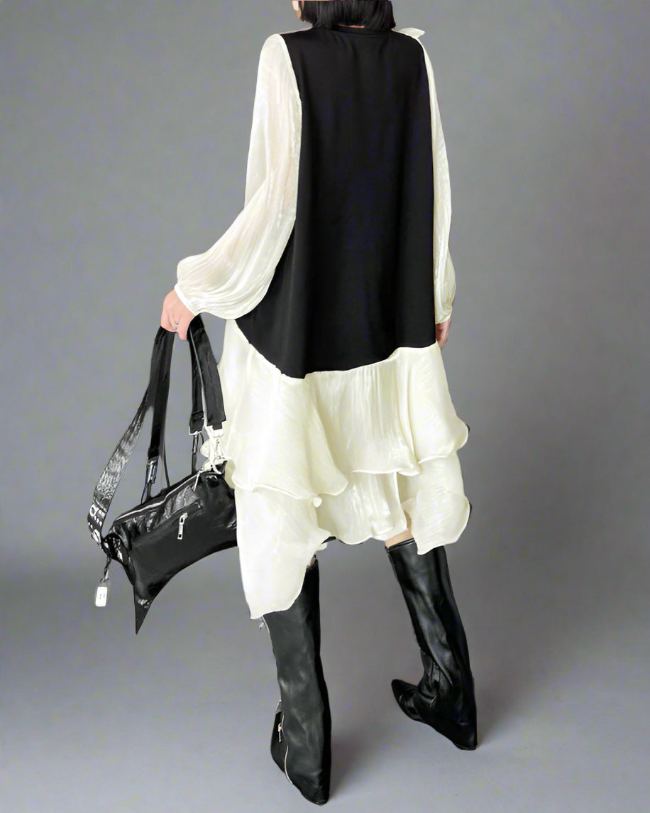 Ruffled asymmetrical dress with contrast sleeves - Nilku