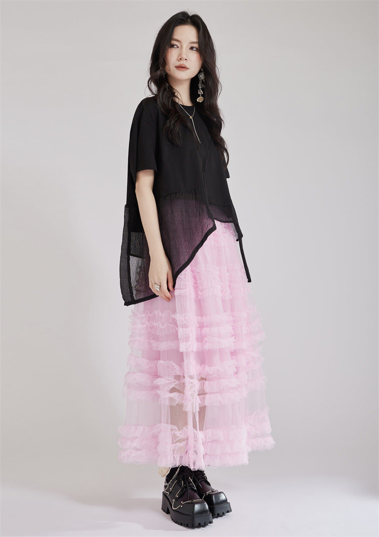 Tiered tulle maxi skirt with ruffle layers - Rinlo