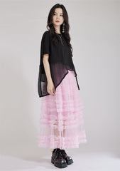 Tiered tulle maxi skirt with ruffle layers - Rinlo