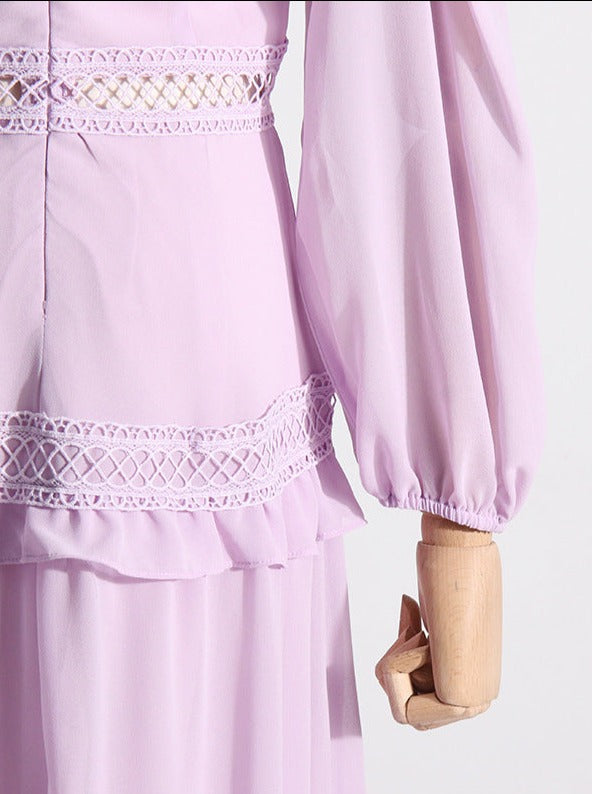 Tiered chiffon gown with crochet trim – Gennyfer