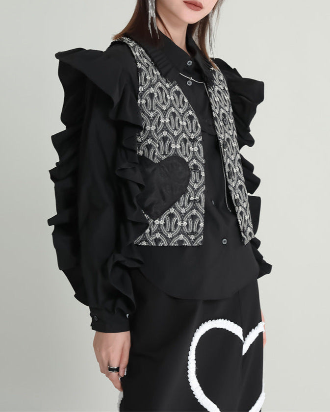 Short jacquard jacket with heart patch - Nurni