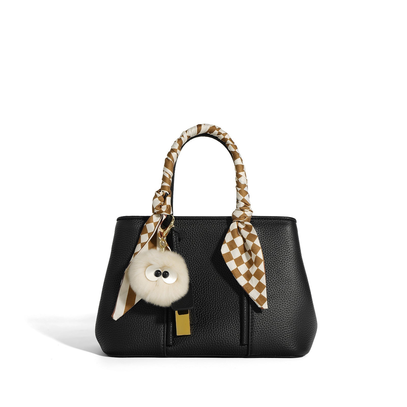 structured top handle bag with fur charm and scarf wrap - NORCA