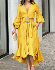 belted ruffle-hem shirt dress – Flwasan