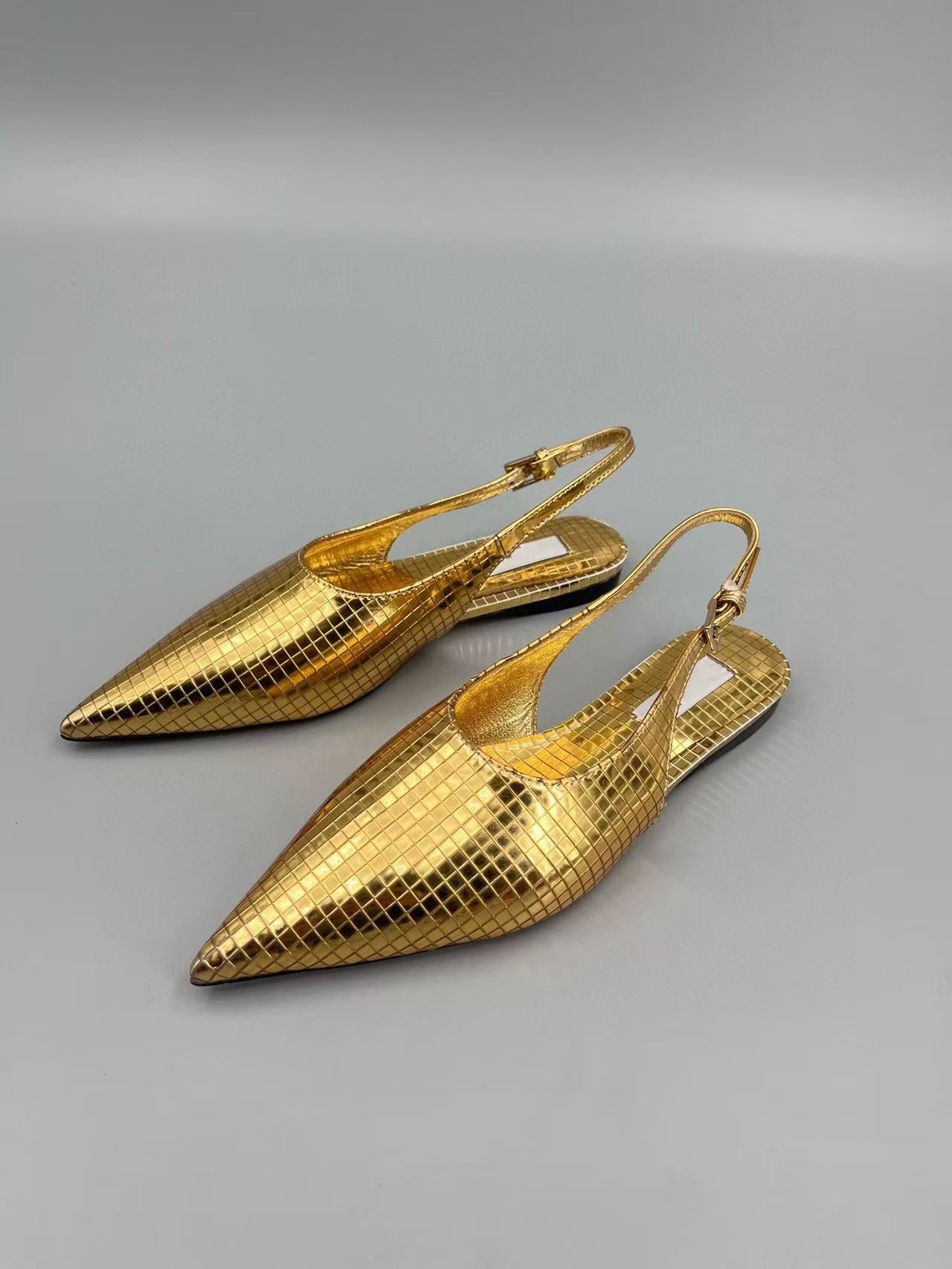 gold snakeskin slingback heels with pointed toe – VERA