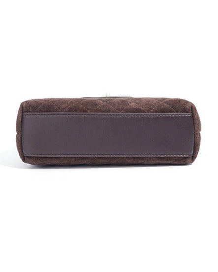 quilted suede top-handle bag with leather flap - TESSLA