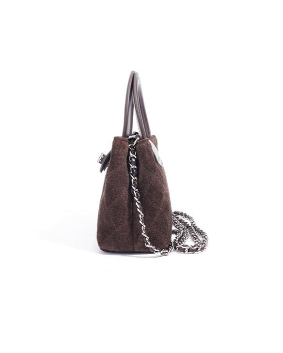 quilted suede top-handle bag with leather flap - TESSLA