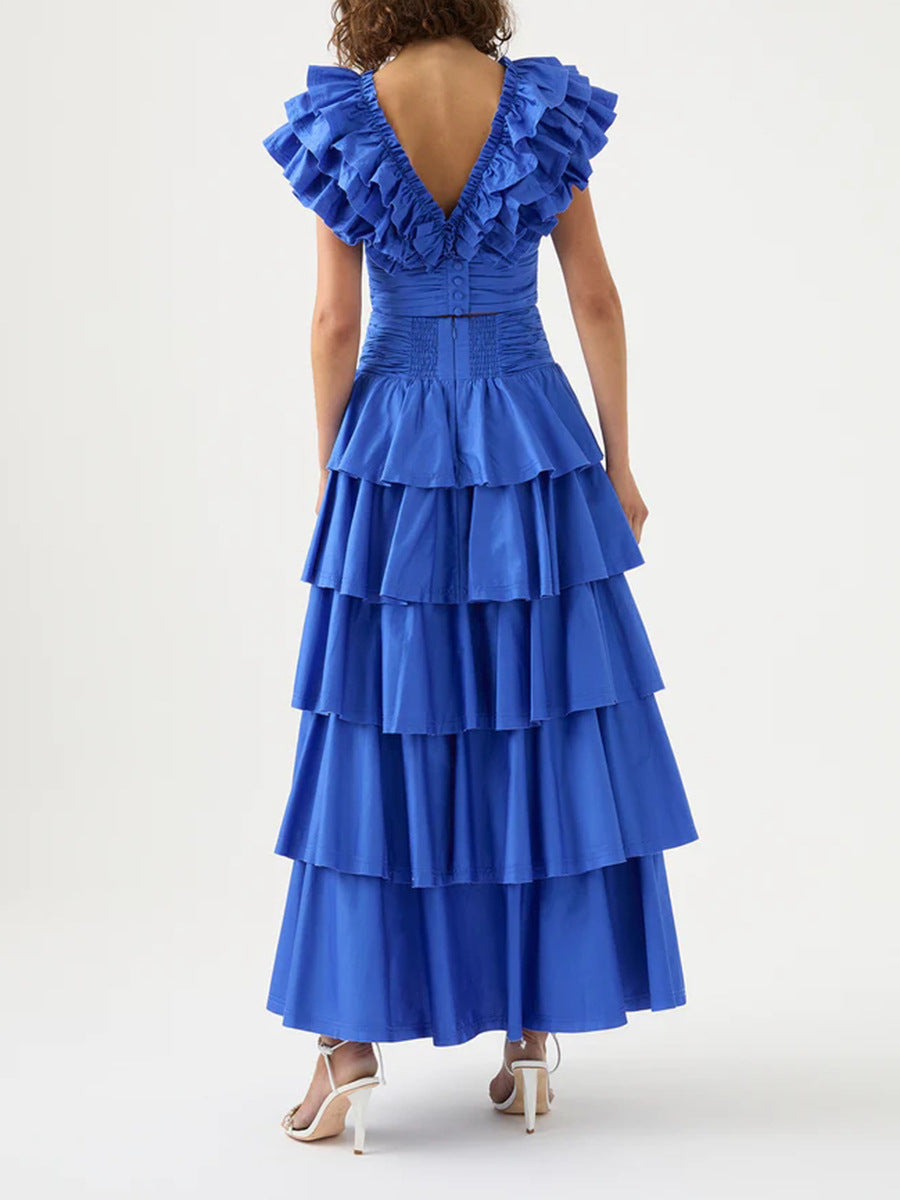 ruffled crop top with tiered maxi skirt - Aanbaba