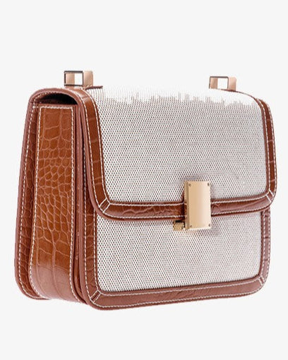 structured canvas crossbody bag with croc-trim details – SUJEN