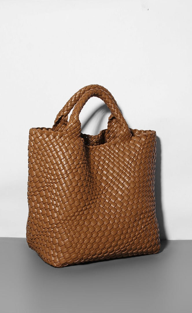 woven leather tote bag with top handles - Aaatrti