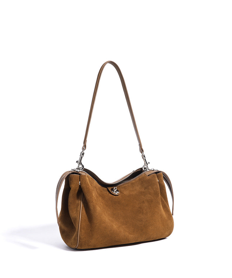 suede shoulder bag with curved zipper detail – TERRA