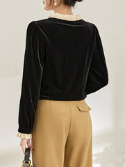 velvet blouse with ruffled collar and bow tie - DAPHNEL