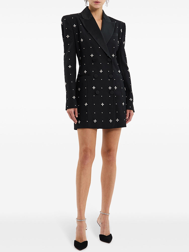 Embellished blazer mini dress with satin lapels – STEERLA