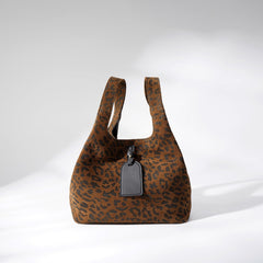 leopard-print suede tote with tag detail – NALA