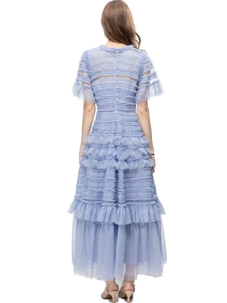 Tiered ruffle tulle midi dress – Gelseye