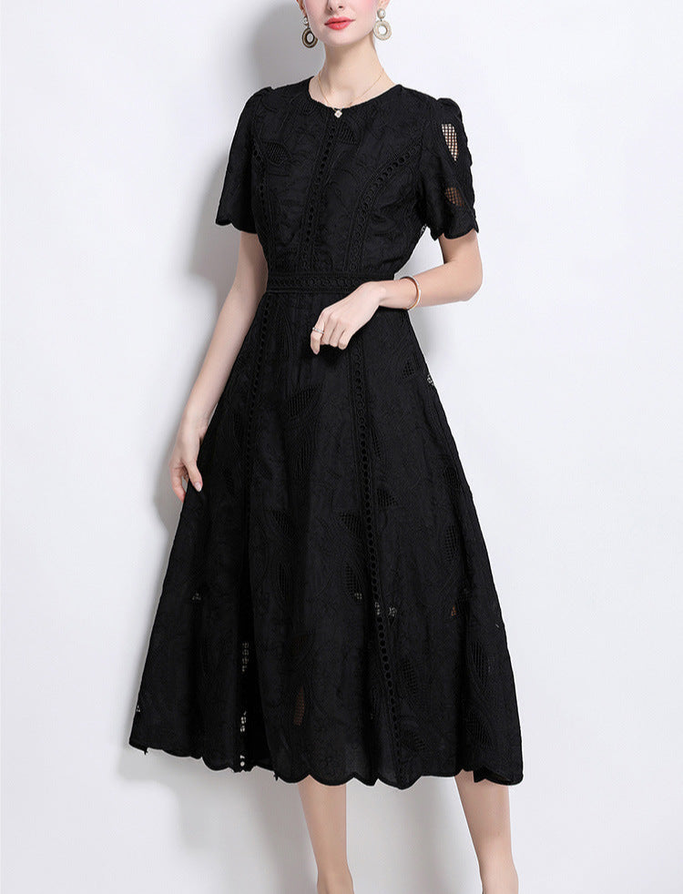 embroidered flare dress with leaf cutouts – OLIVEA