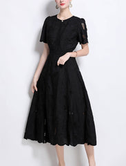 embroidered flare dress with leaf cutouts – OLIVEA