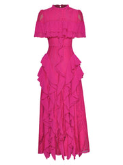high-neck lace gown with cascading ruffles – Aanewxc