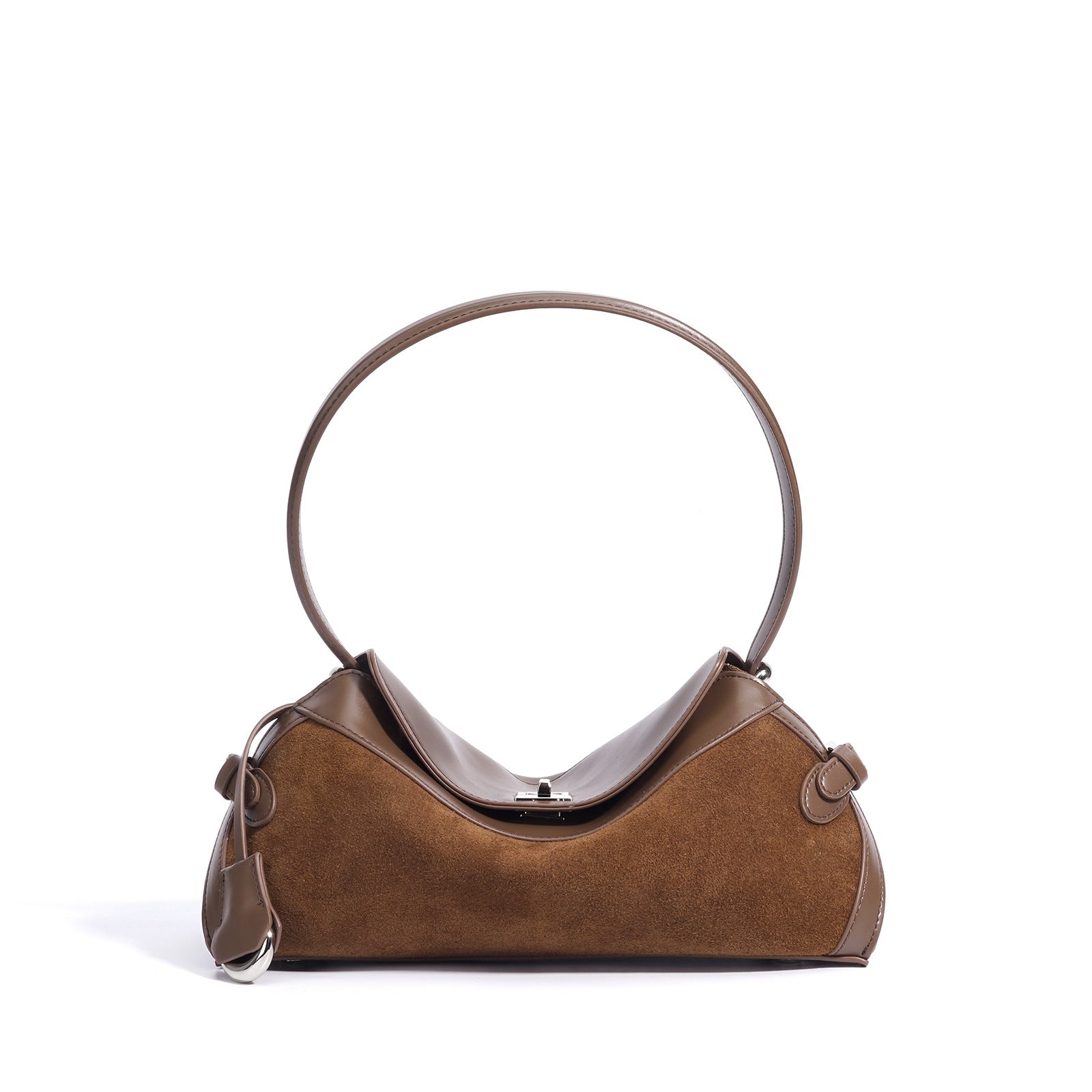 curved suede shoulder bag with flap closure – AURA