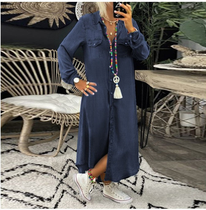 button-down denim shirt dress – Teeicuh