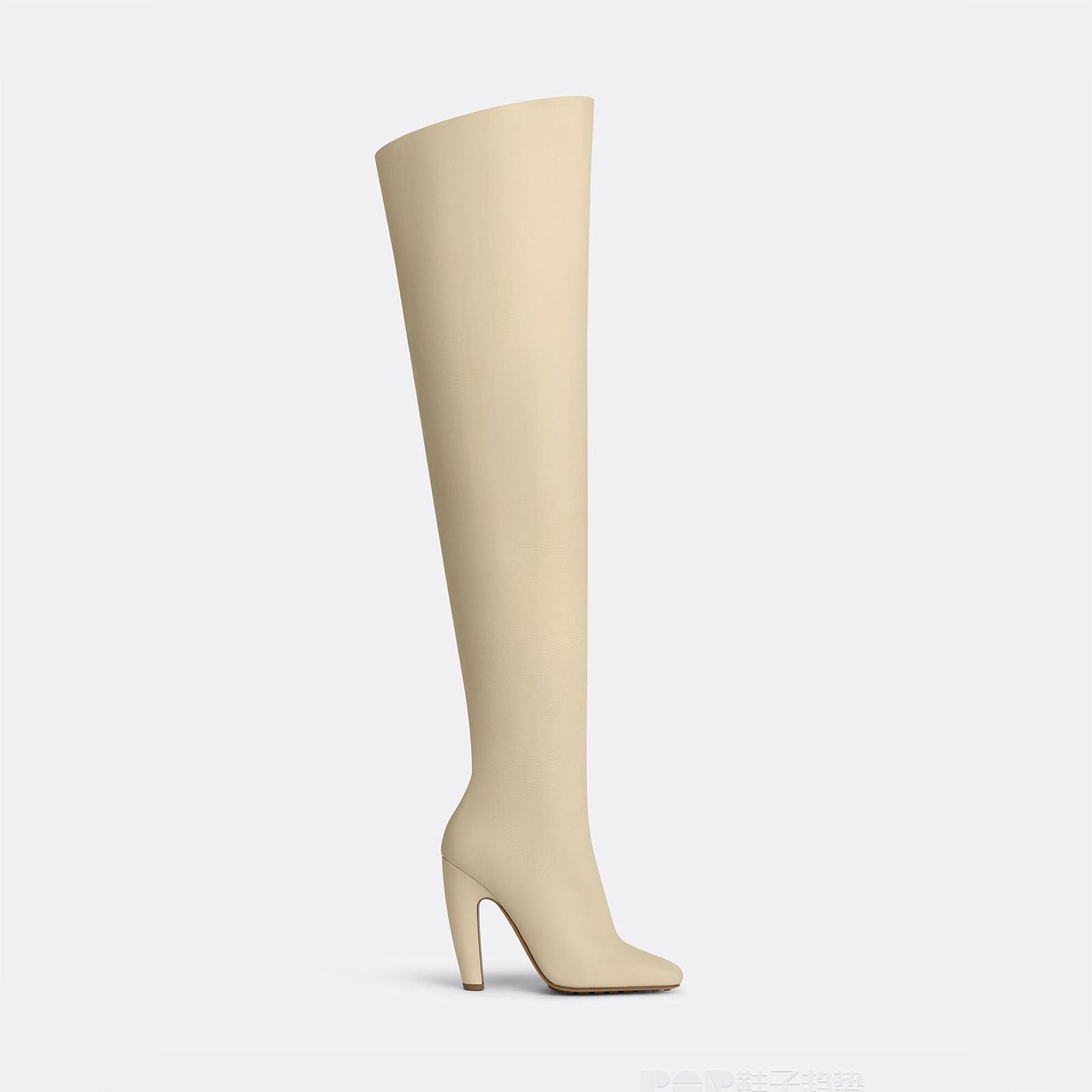 ivory faux leather knee-high boots with curved block heels – LUNIARA