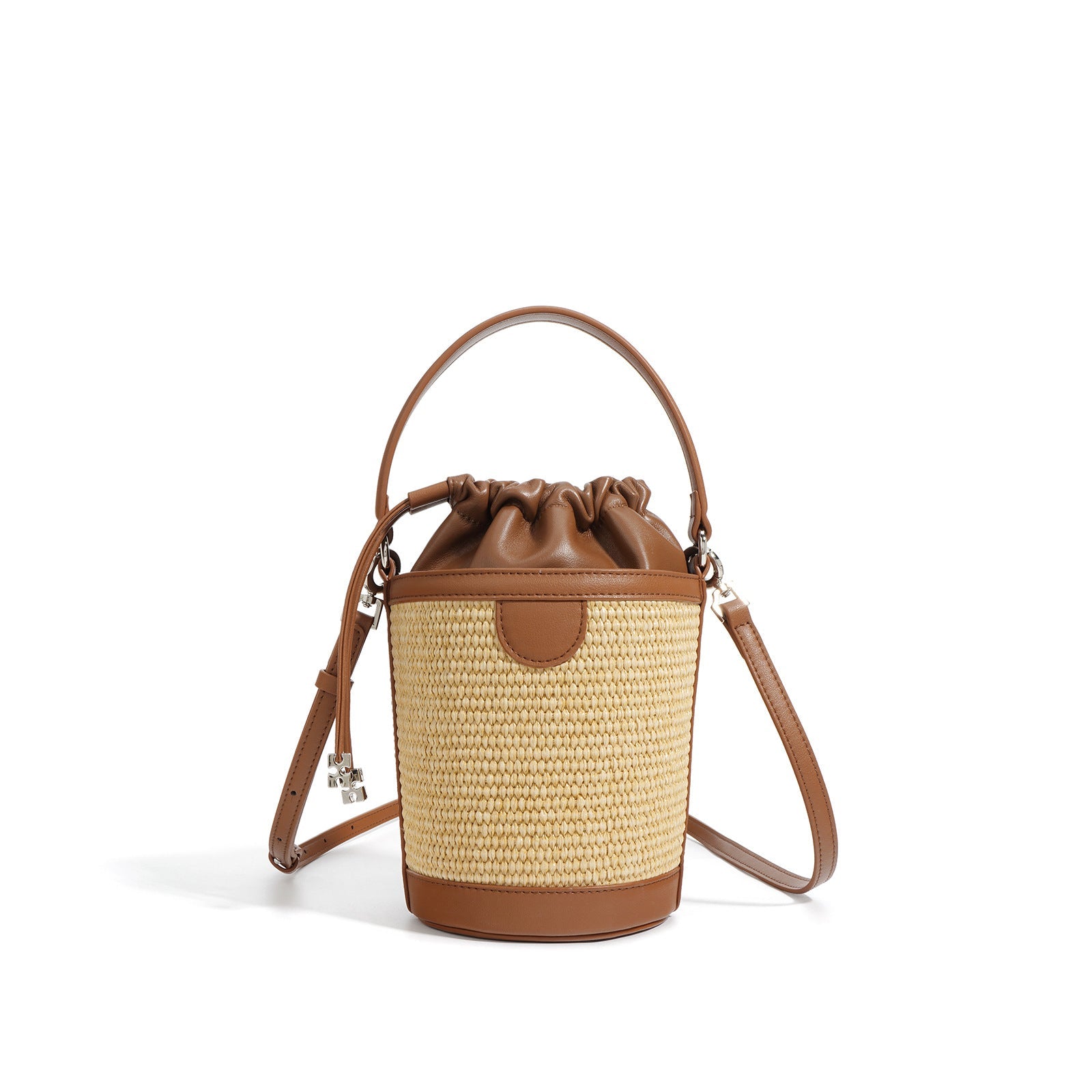 straw bucket bag with leather drawstring top – CARMEL